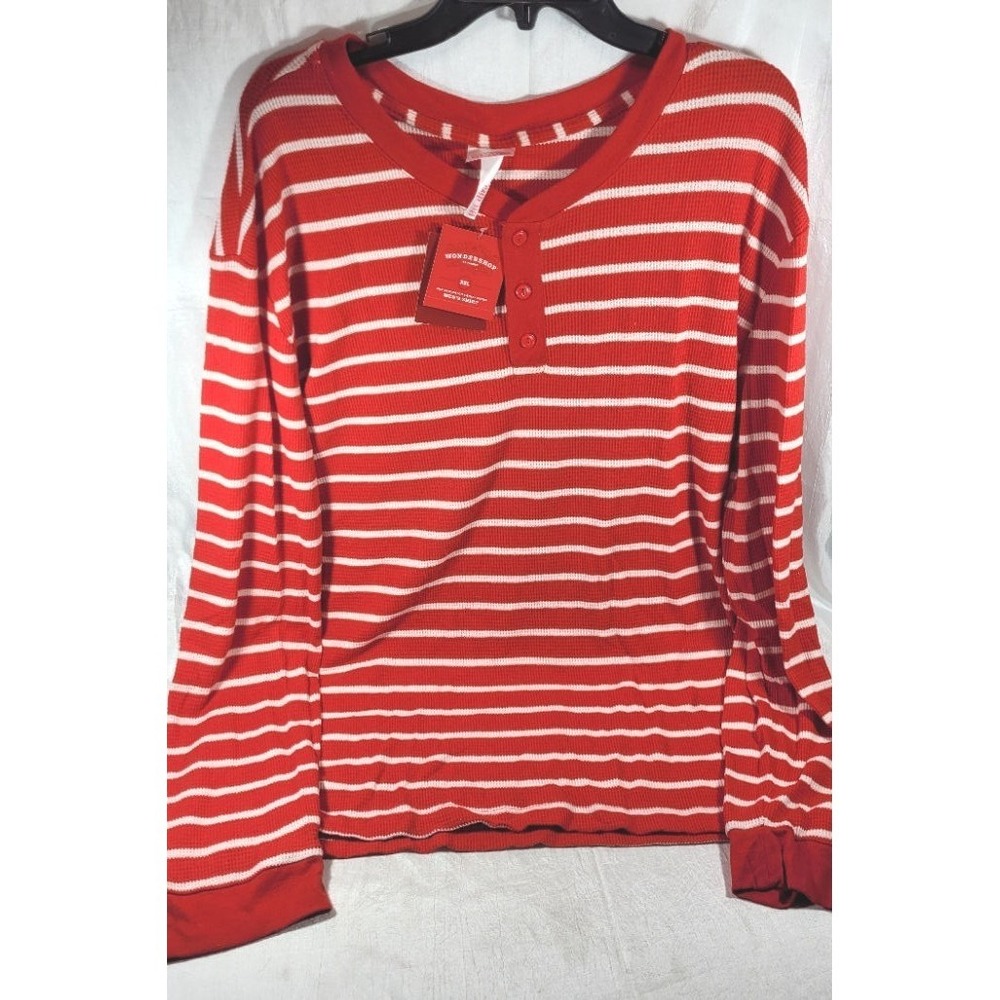 Wondershop Men's Sleepwear Waffle Knit Henley Shirt - Red Striped - XXL